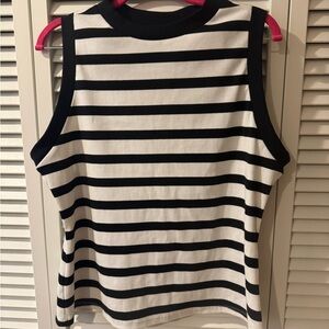 Sleeveless Black and White Striped High Neck Cropped Tank Top